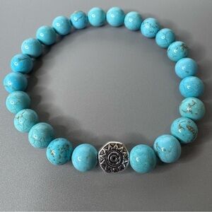 Hand Crafted Turquoise Gemstone Stretch Bracelet Blue 7” Beaded & Silver NWT